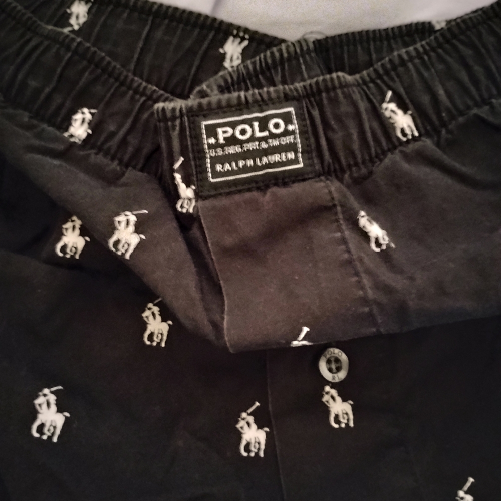 Polo Ralph Lauren Black Pajama Pants with White Pony Print Mens M